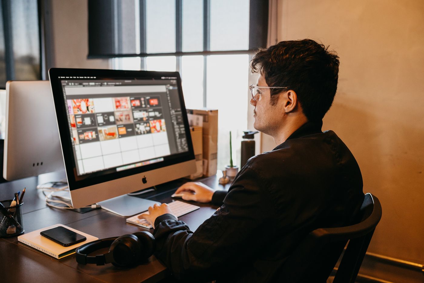 Person working at a computer screen