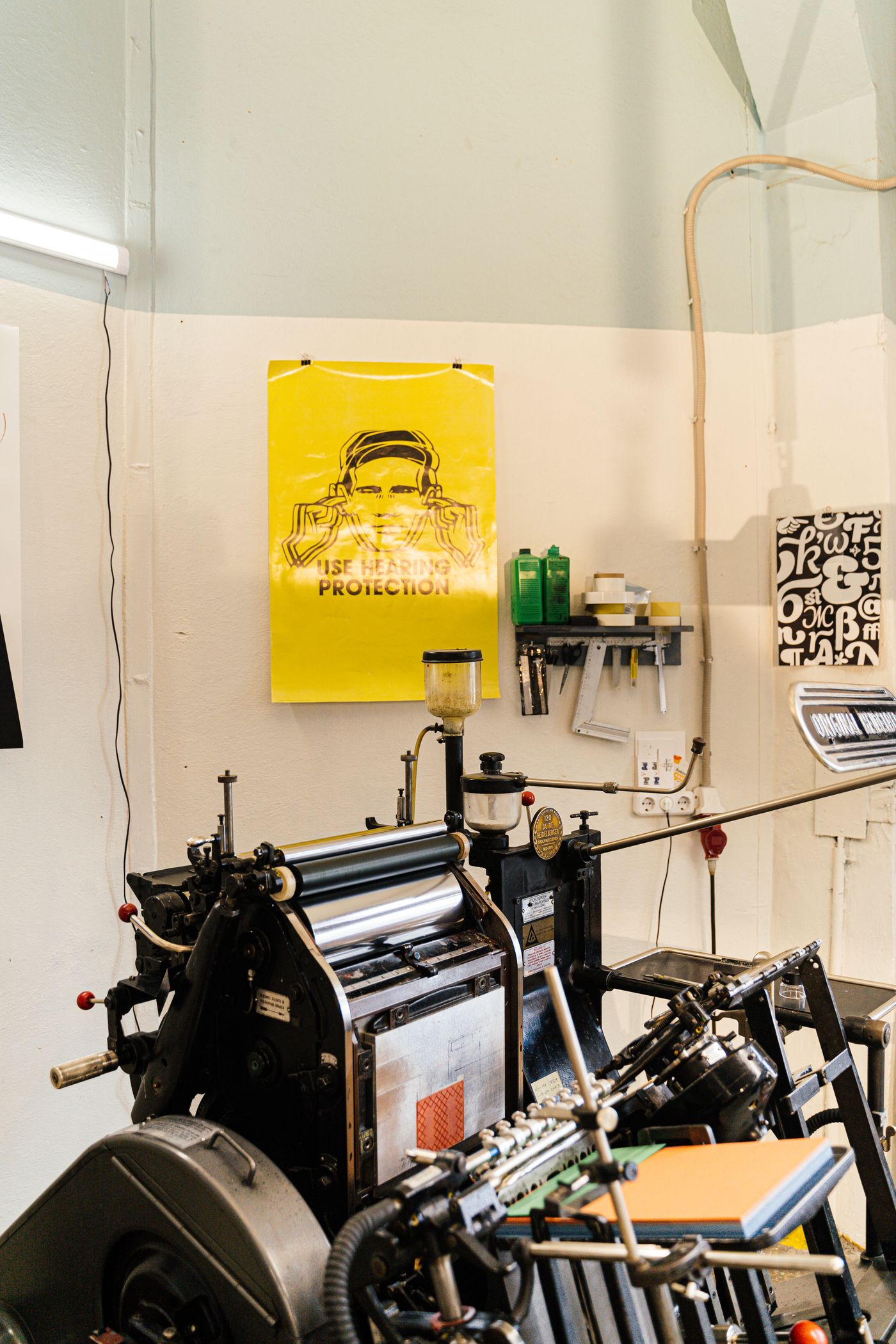 Letterpress type set in a print studio