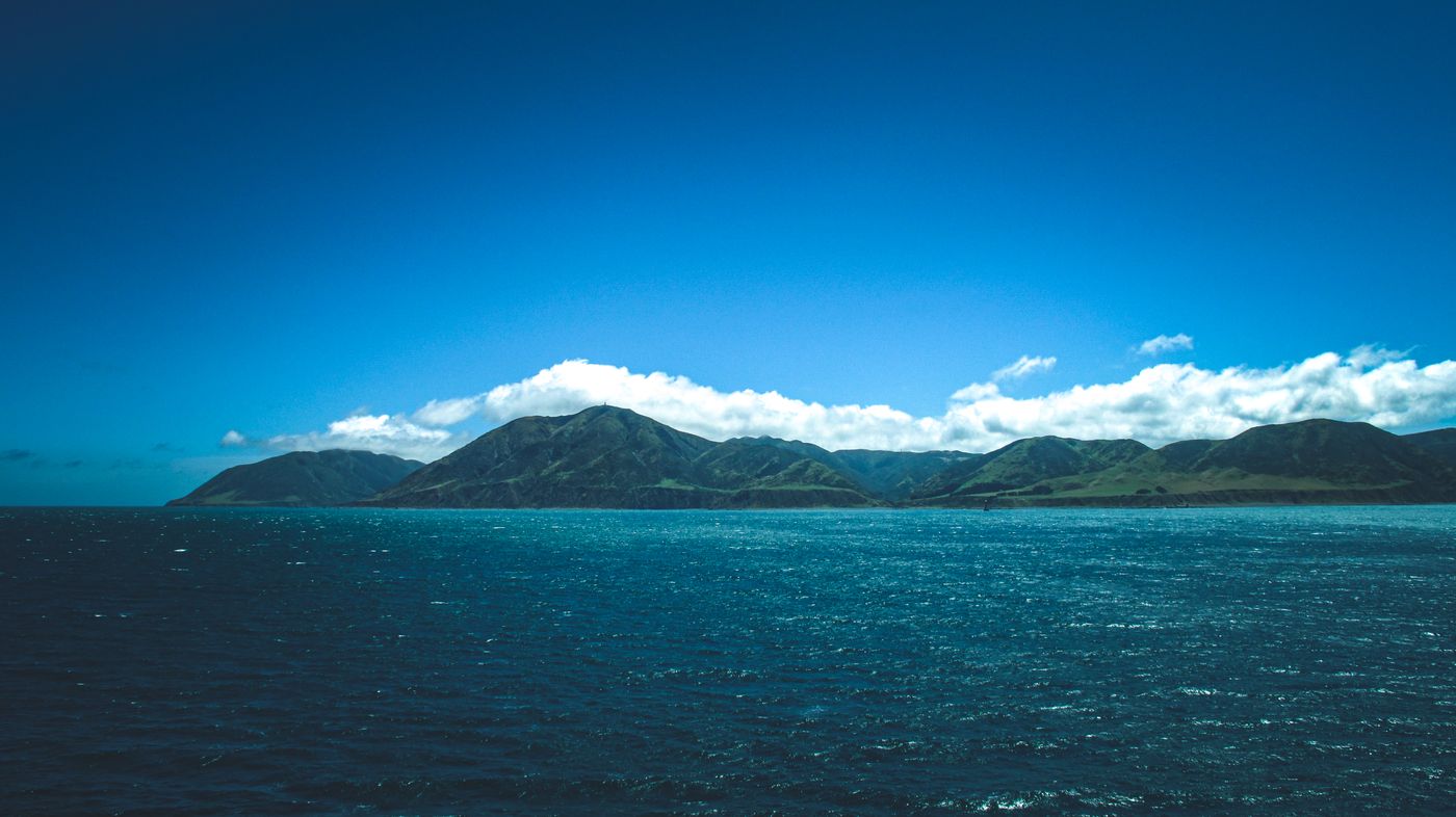 Calm sea between mountains