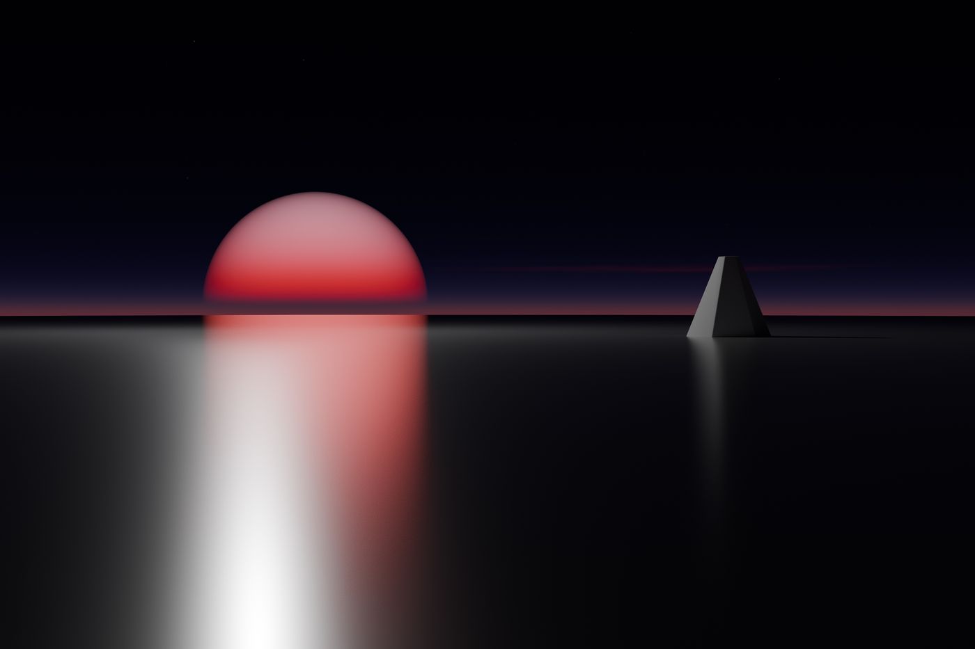Low sun over a dark geometric landscape